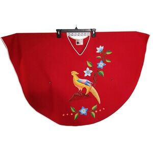 Vintage 1950's Mexican Tourist Folk Art Red‎ Poncho Cape by Exclusive Designs